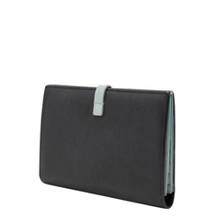 セリーヌ ラージ ストラップ ウォレット 二つ折り 長財布 ブラック ブルー系 レザー レディース CELINE 【中古】