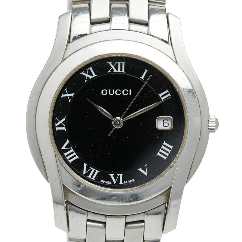 グッチ ローマインデックス 腕時計 5500M クオーツ ブラック文字盤 ステンレススチール メンズ GUCCI 【中古】