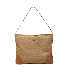 プラダ 三角ロゴプレート ワンショルダーバッグ ベージュ キャンバス レザー レディース PRADA 【中古】