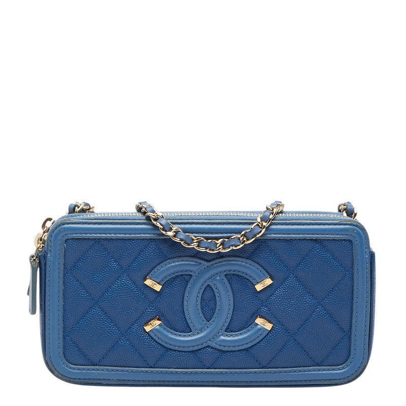シャネル ココマーク CCフィリグリー 斜め掛け ショルダーバッグ ブルー キャビアスキン レディース CHANEL 【中古】