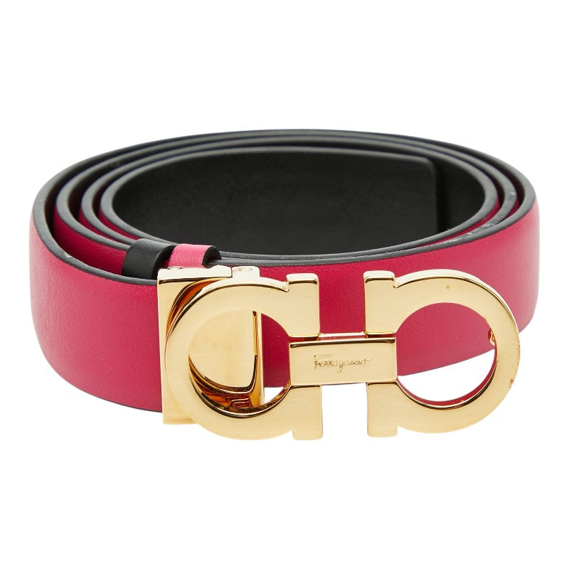 サルヴァトーレフェラガモ ガンチーニ ベルト リバーシブル ピンク ブラック レザー レディース Salvatore Ferragamo 【中古】