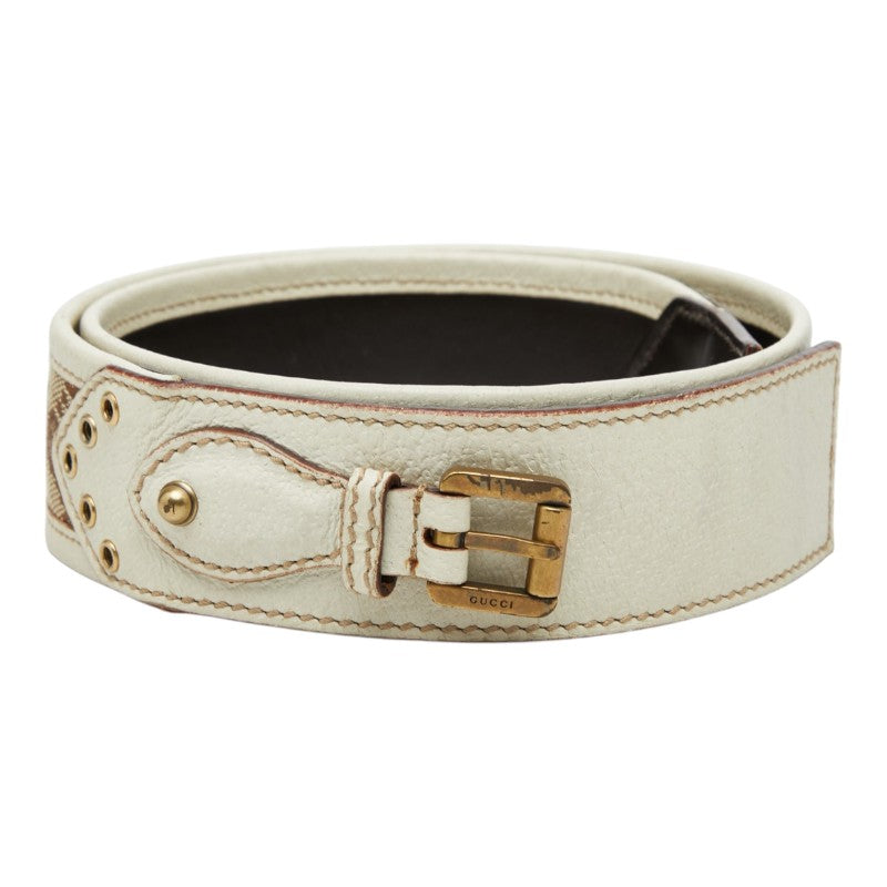 グッチ GGキャンバス ベルト サイズ:80/32 144195 ベージュ アイボリー キャンバス レザー レディース GUCCI 【中古】