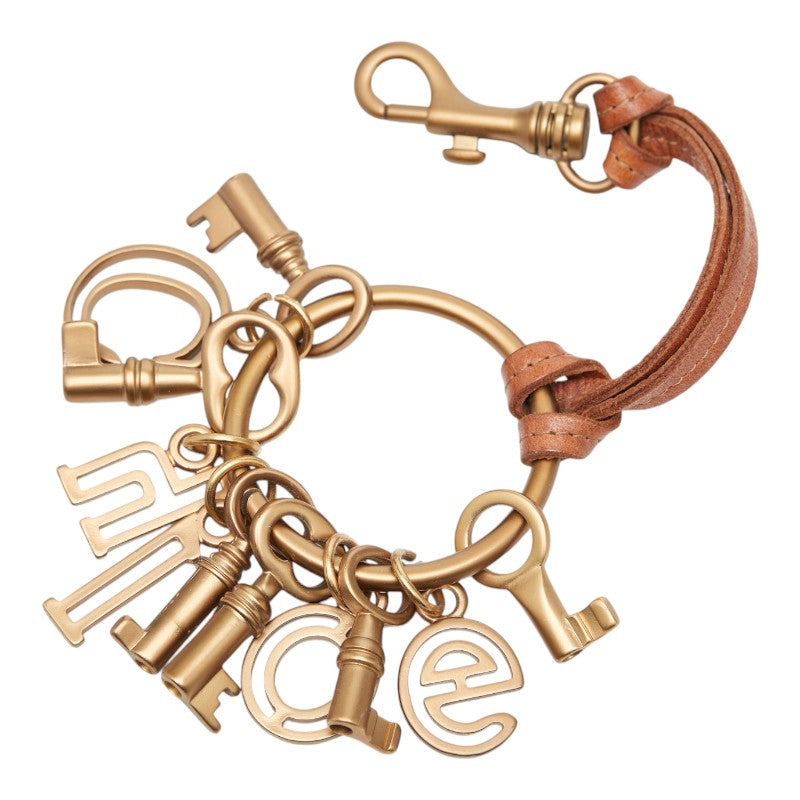 クロエ ロゴ キーモチーフ バッグチャーム キーリング キーホルダー ゴールド ブラウン メッキ レザー レディース Chloe 【中古】