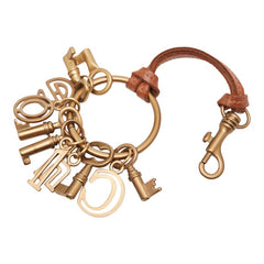 クロエ ロゴ キーモチーフ バッグチャーム キーリング キーホルダー ゴールド ブラウン メッキ レザー レディース Chloe 【中古】