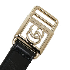 グッチ ダブルG バックル スリム ベルト 790232 ブラック ゴールド レザー メッキ レディース GUCCI 【中古】