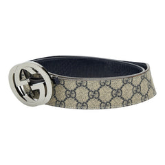グッチ GGスプリーム インターロッキングG ベルト サイズ:100/40 114984 ベージュ ネイビー PVC レザー メンズ GUCCI 【中古】