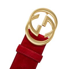 グッチ インターロッキングG ベルト サイズ:85/34 037 01/13 1510 レッド スウェード レザー メンズ GUCCI 【中古】