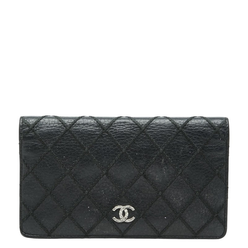 シャネル ココマーク ワイルドステッチ 長財布 ブラック レザー レディース CHANEL 【中古】