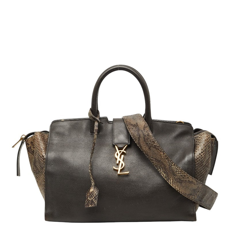 サンローラン ダウンタウン カバス スモール ハンドバッグ ショルダーバッグ 2WAY ブラック カーキ レザー パイソン レディース SAINT LAURENT 【中古】