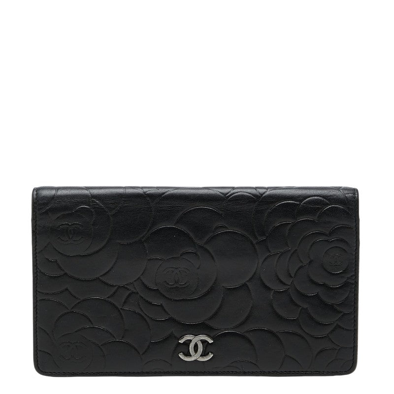シャネル ココマーク カメリア 長財布 ブラック ラムスキン レディース CHANEL 【中古】