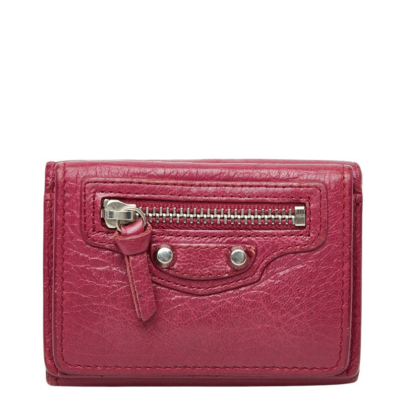 バレンシアガ クラシック ミニ ウォレット 三つ折り財布 477455 ピンク レザー レディース BALENCIAGA 【中古】