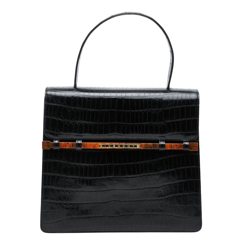 ジバンシー クロコ型押し ハンドバッグ ブラック レザー レディース Givenchy 【中古】