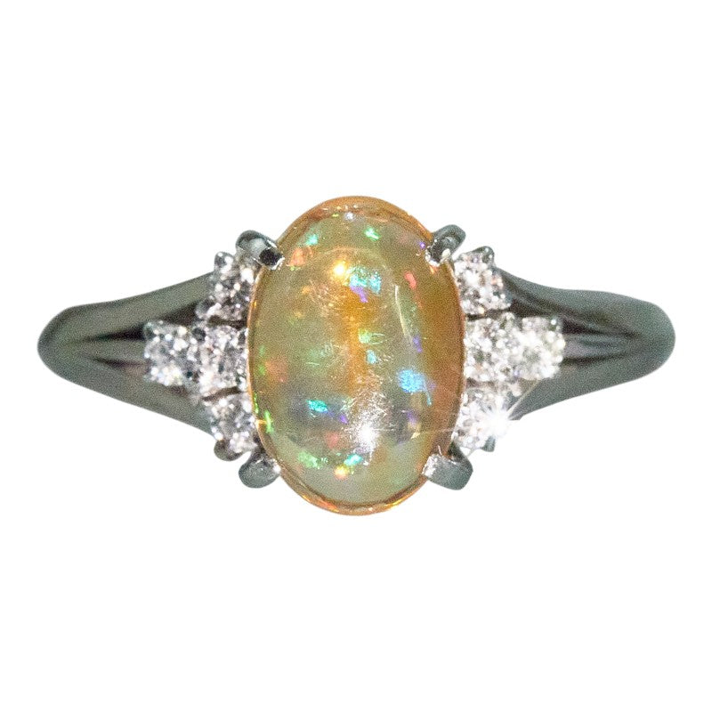 Pt900 プラチナ メキシコオパール ファイアオパール0.96ct ダイヤ0.16ct プレシャス リング 指輪 レディース 11号 【中古】