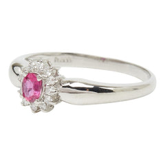 Pt900 プラチナ ルビー ダイヤ0.08ct フラワーモチーフ リング 指輪 レディース 11号 【中古】