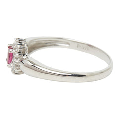 Pt900 プラチナ ルビー ダイヤ0.08ct フラワーモチーフ リング 指輪 レディース 11号 【中古】
