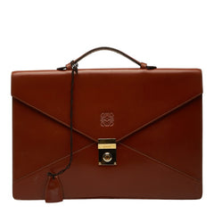 ロエベ アナグラム ディプロマティコ ブリーフケース ビジネスバッグ ブラウン レザー メンズ LOEWE 【中古】