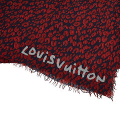 ルイ ヴィトン エトール レオパード ショール 大判 401910 レッド ネイビー シルク カシミア レディース LOUIS VUITTON 【中古】