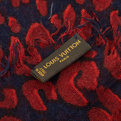 ルイ ヴィトン エトール レオパード ショール 大判 401910 レッド ネイビー シルク カシミア レディース LOUIS VUITTON 【中古】