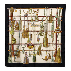 エルメス カレ90 PASEMENTERIE 紐飾り スカーフ ホワイト ブラック シルク レディース HERMES 【中古】