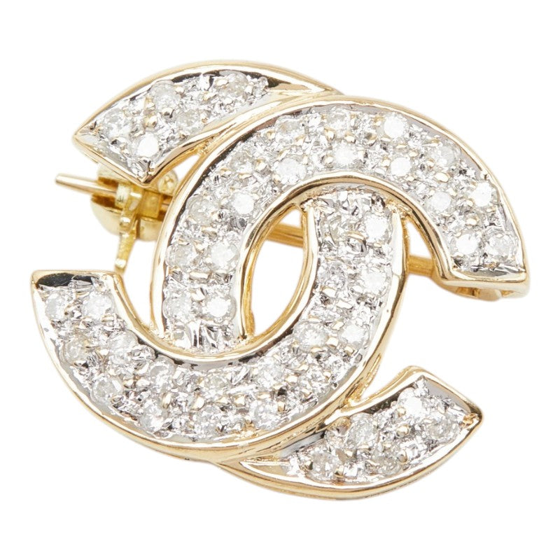 K18YG イエローゴールド ダイヤ0.30ct CC イニシャルクロスモチーフ ブローチ レディース 【中古】