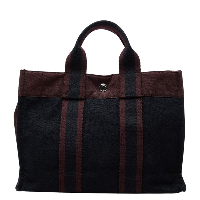 エルメス フールトゥPM ハンドバッグ トートバッグ ブラック ワインレッド ボルドー コットン レディース HERMES 【中古】