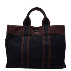 エルメス フールトゥPM ハンドバッグ トートバッグ ブラック ワインレッド ボルドー コットン レディース HERMES 【中古】
