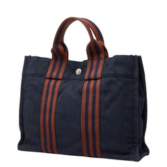エルメス フールトゥPM ミニ トートバッグ ハンドバッグ ネイビー ブラウン キャンバス レディース HERMES 【中古】