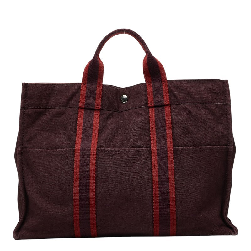 エルメス フールトゥMM トートバッグ ハンドバッグ ワインレッド キャンバス レディース HERMES 【中古】