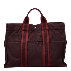 エルメス フールトゥMM トートバッグ ハンドバッグ ワインレッド キャンバス レディース HERMES 【中古】