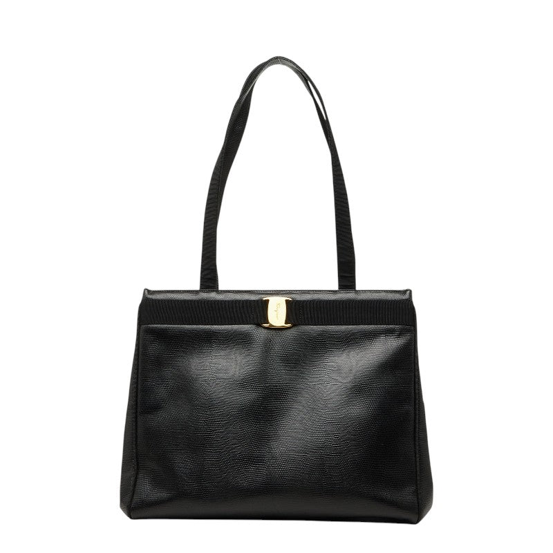 サルヴァトーレフェラガモ ヴァラリボン トートバッグ ショルダーバッグ ブラック レザー レディース Salvatore Ferragamo 【中古】