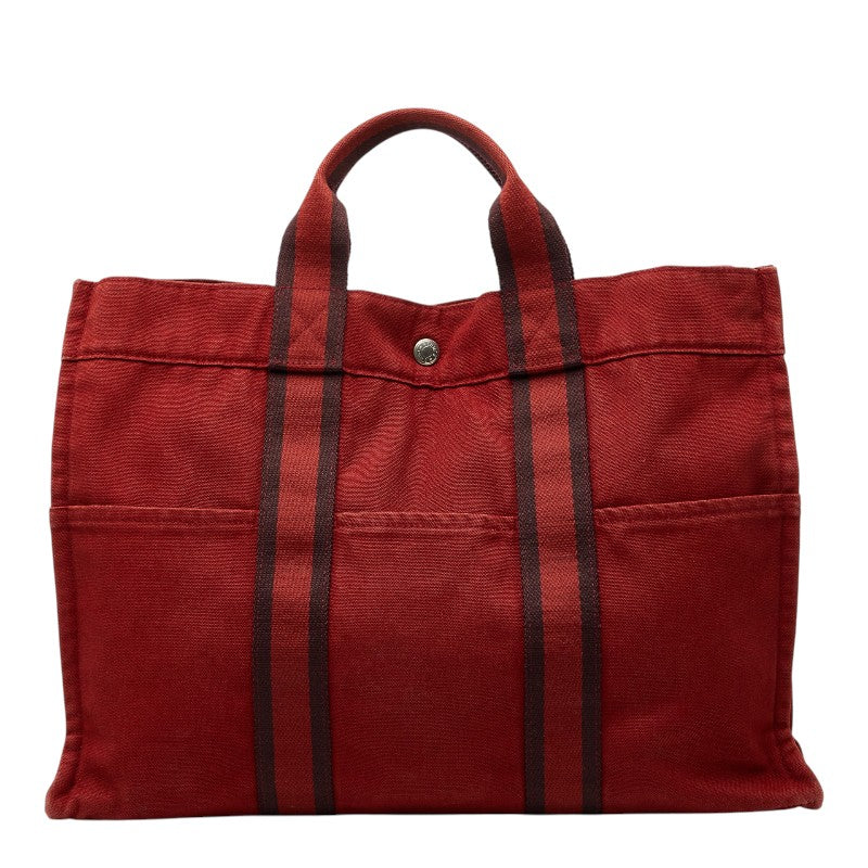 エルメス フールトゥトートMM トートバッグ ハンドバッグ レッド キャンバス レディース HERMES 【中古】