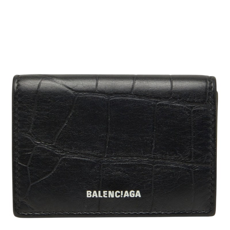 バレンシアガ ヴィル 型押し 三つ折り財布 コンパクト 558208 ブラック レザー メンズ BALENCIAGA 【中古】