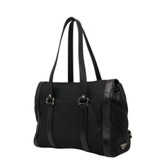 プラダ 三角ロゴプレート フラップ ショルダーバッグ ブラック ナイロン レザー レディース PRADA 【中古】