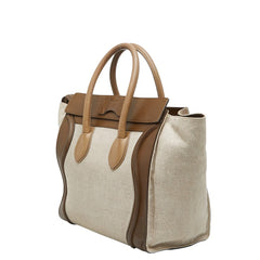 セリーヌ ラゲージ ミニショッパー ハンドバッグ ベージュ ブラウン キャンバス レザー レディース CELINE 【中古】