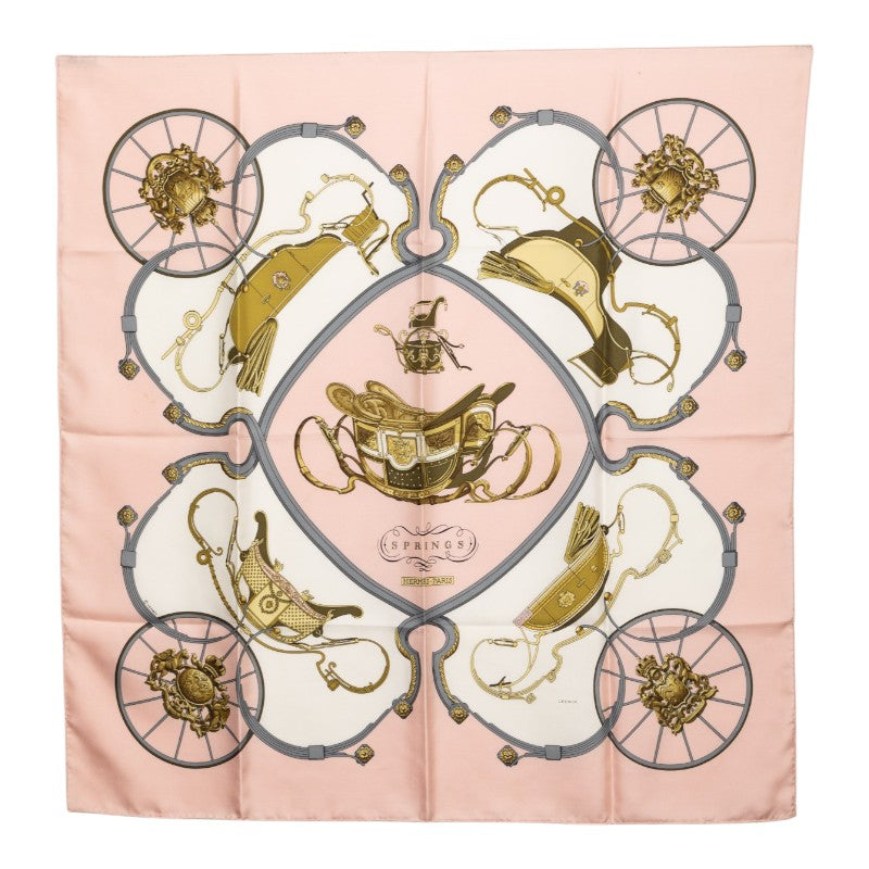 エルメス カレ90 SPRINGS スプリングス スカーフ ピンク ホワイト シルク レディース HERMES 【中古】