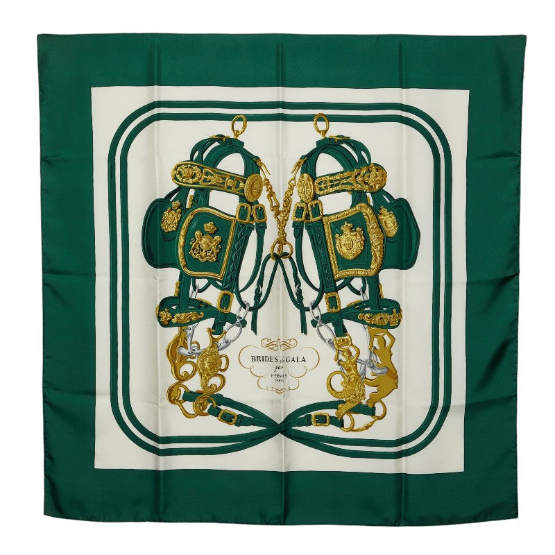エルメス カレ90 BRIDES de GALA 式典用の馬勒 スカーフ グリーン マルチカラー レディース HERMES 【中古】