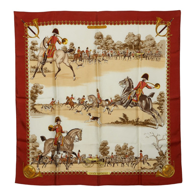 エルメス カレ90 LIVREE IMPERIALE 乗馬 スカーフ レッド マルチカラー レディース HERMES 【中古】
