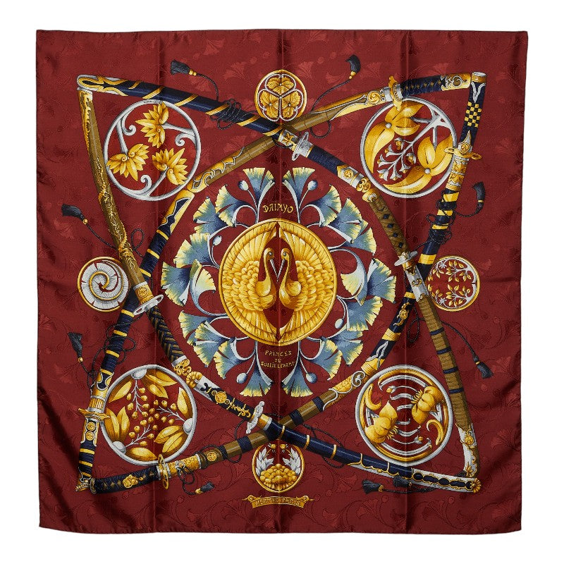 エルメス カレ90 DAIMYO PRINCES DU SOLEIL LEVANT 大名 日出る国の皇子 スカーフ レッド マルチカラー レディース HERMES 【中古】