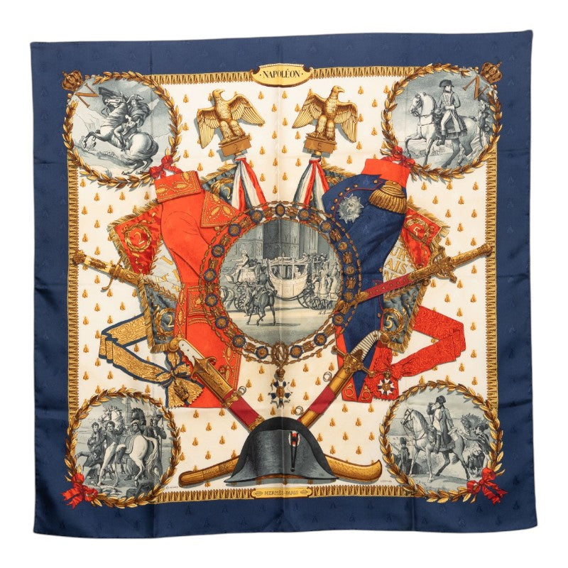 エルメス カレ90 ナポレオン NAPOLEON スカーフ ブルー レッド ホワイト シルク レディース HERMES 【中古】