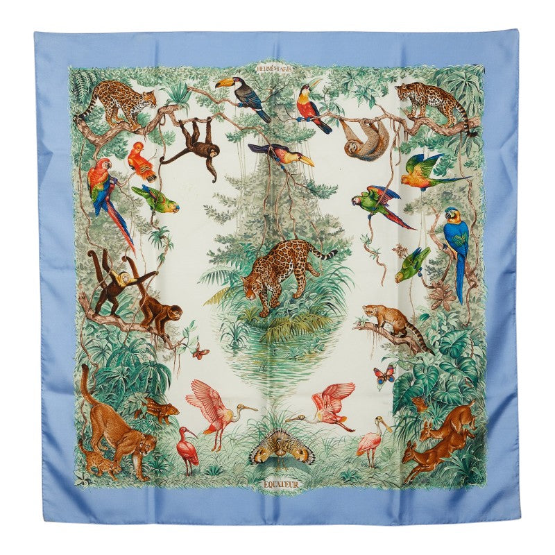 エルメス カレ90 EQUATEUR 赤道直下 スカーフ 大判 ブルー ホワイト マルチカラー シルク レディース HERMES 【中古】