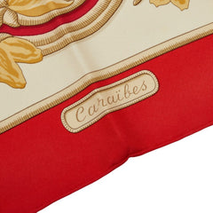 エルメス カレ90 Caraibes カリブ鳥 スカーフ 大判 レッド アイボリー シルク レディース HERMES 【中古】