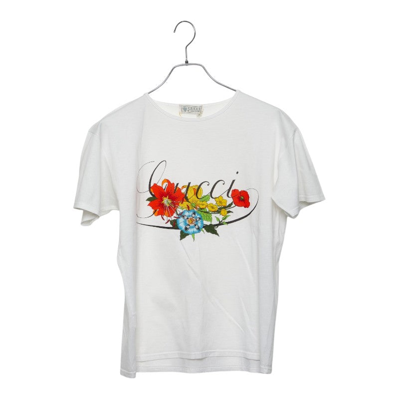 グッチ オールドグッチ ロゴ フラワー 半袖 Tシャツ 80s ヴィンテージ サイズM ホワイト コットン レディース GUCCI 【中古】