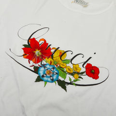 グッチ オールドグッチ ロゴ フラワー 半袖 Tシャツ 80s ヴィンテージ サイズM ホワイト コットン レディース GUCCI 【中古】
