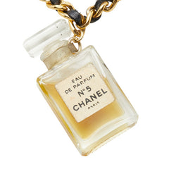 シャネル No.5 チェーン ネックレス ゴールド クリア ブラック メッキ ガラス レザー レディース CHANEL 【中古】