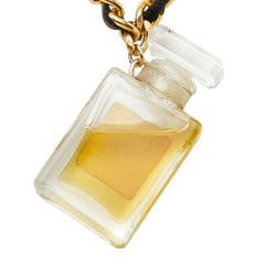 シャネル No.5 チェーン ネックレス ゴールド クリア ブラック メッキ ガラス レザー レディース CHANEL 【中古】