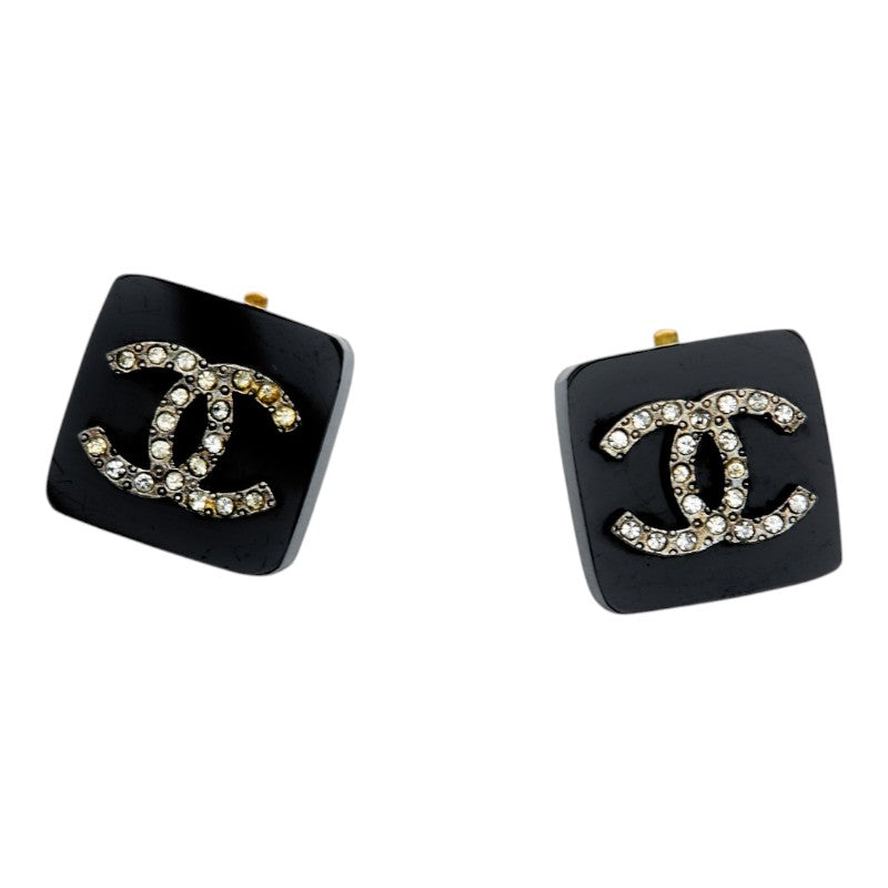 シャネル ヴィンテージ ココマーク スクエア イヤリング ブラック プラスチック メッキ ラインストーン レディース CHANEL 【中古】