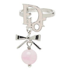 ディオール ロゴ リボン リング 指輪 シルバー ピンク メタル レディース Dior 【中古】