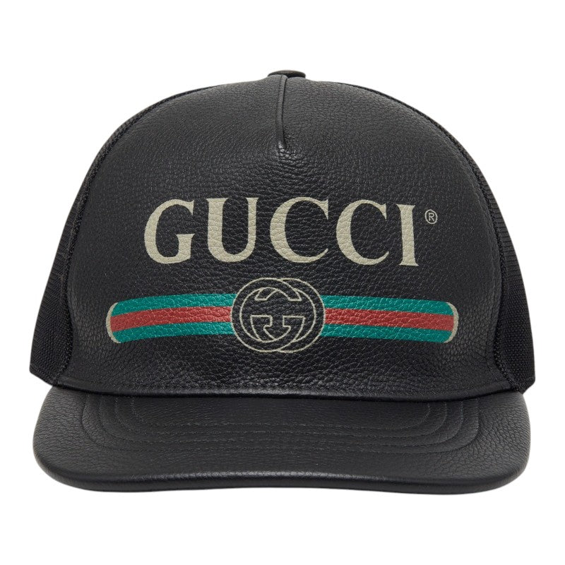 グッチ インターロッキングG シェリーライン ベースボールキャップ メッシュ サイズXL 60 426887 ブラック レザー メンズ GUCCI 【中古】