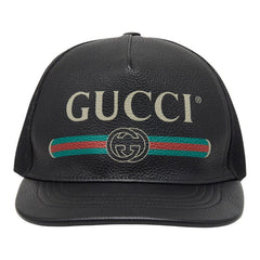 グッチ インターロッキングG シェリーライン ベースボールキャップ メッシュ サイズXL 60 426887 ブラック レザー メンズ GUCCI 【中古】