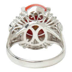 珊瑚（コーラル） Pt900 プラチナ 赤サンゴ10.5mm ダイヤ0.662ct リング 指輪 レディース 12号 【中古】